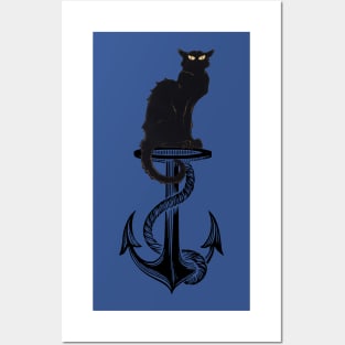 Black Cat Sitting on Anchor Posters and Art